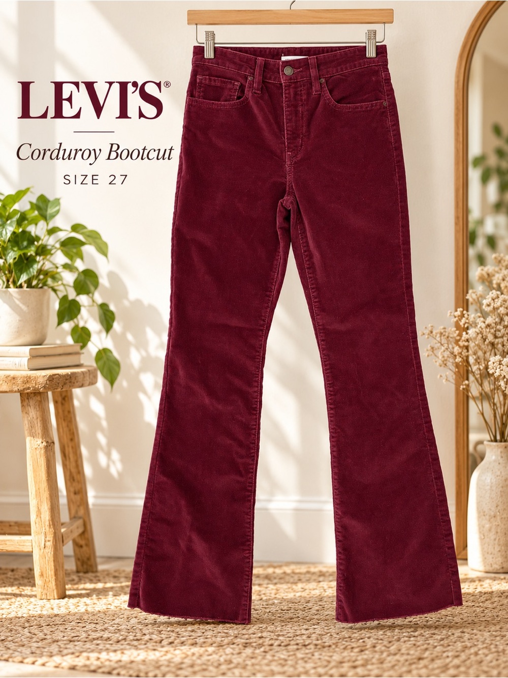 Levi’s 725 High Rise Bootcut Corduroy Pants Burgundy Size 27